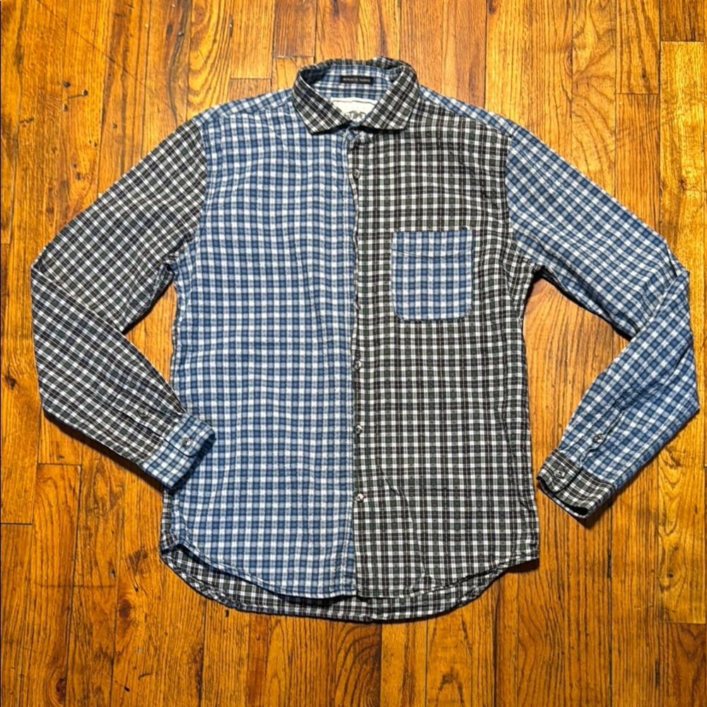 BG LAB Men's Contrasting Plaid Color‎ Block Button Up Shirt Japanese Fabric SZ S